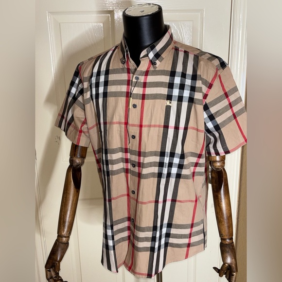 New Burberry Checked Shirt Men Beige XXL - Picture 2 of 12